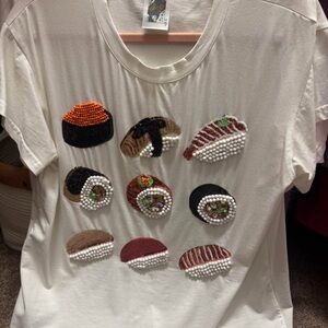 QUEEN OF SPARKLES White Beaded Sushi Tee
